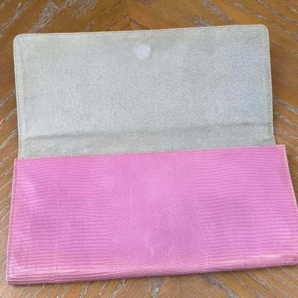 Vintage Kate Spade Pink Leather Embossed Crocodile Skin Texture Wallet Clutch